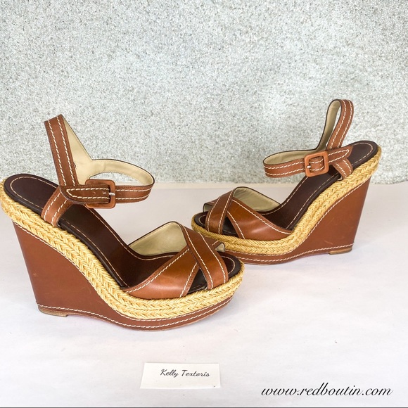 Christian Louboutin Shoes - Christian Louboutin Brown Wedge Espadrille Sandals